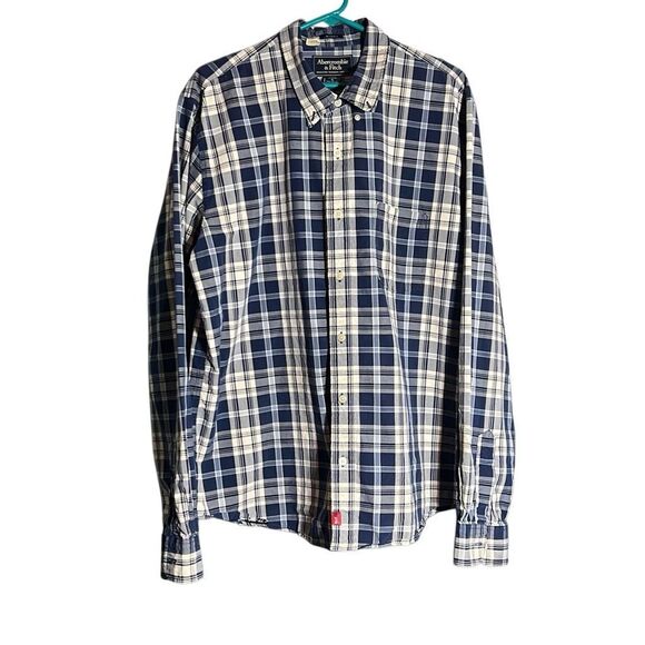 Abercrombie & Fitch Men’s Plaid Button-Up Shirt – Size XL – Navy & White - Picture 1 of 7